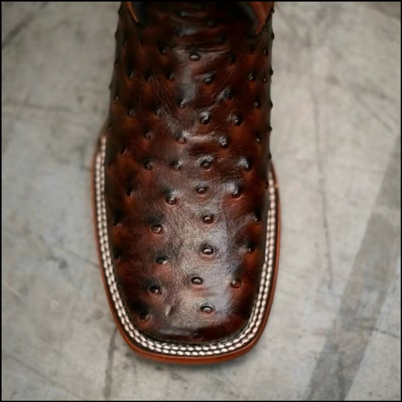 080 Men’s Ostrich Print Coffee Brown Western Boots – Square Toe Leather Sole Cowboy Boots