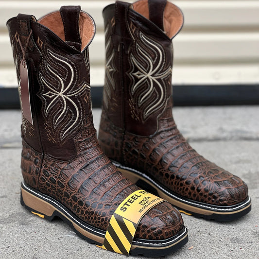 Square Toe Steel Toe 830 Moka Horn Back Crocodile Slip On Boot