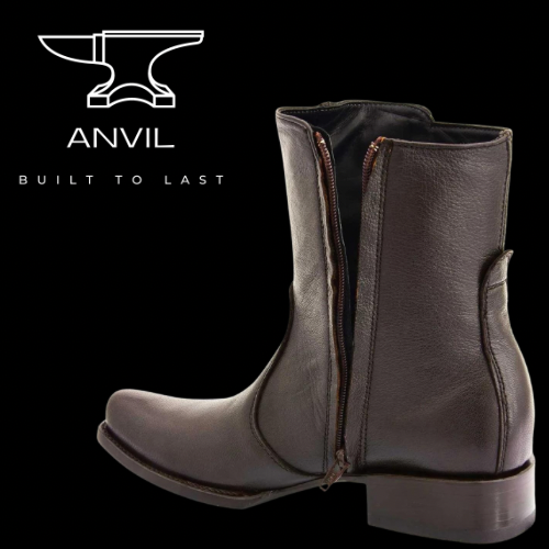 Genuine Leather Kabul Square Toe Boots in Brown Zipper