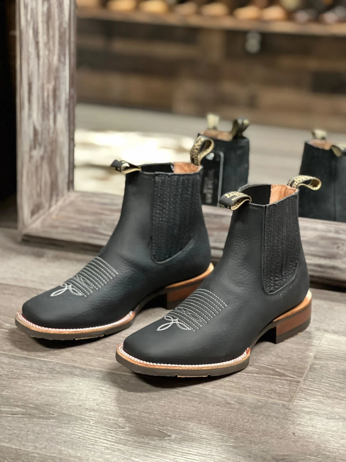 Ankle Boot Square Toe Black Rubber sole