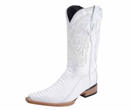 White Genuine Ostrich Leg Boots on 3X Aladino