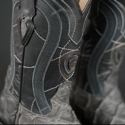 080 Men’s Western Square Toe Boot – Pirarucu Jumbo Print in Matte Gray