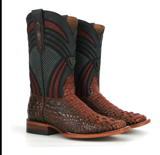 080 Men’s Western Square Toe Boot – Crocodile Print, Leather Upper, Premium Western Style