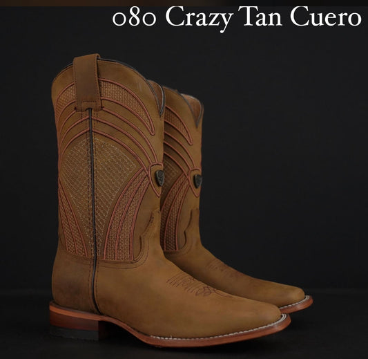 080 Men’s Western Square Toe Boot – Crazy Tan Cuero Leather Style