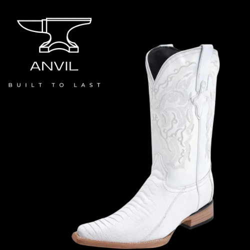 White Genuine Ostrich Leg Boots on 3X Aladino