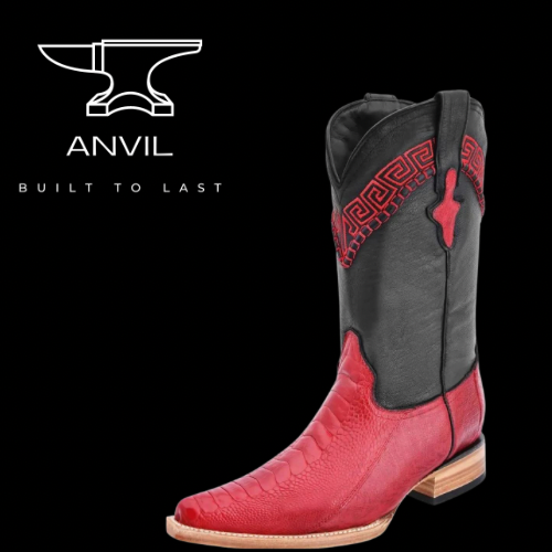 Red Genuine Ostrich Leg Boots on 3X Aladino