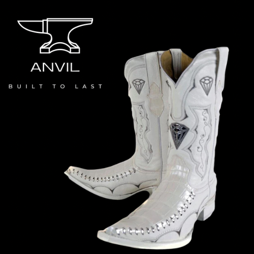 White Braided Embossed Crocodile Boots 3x