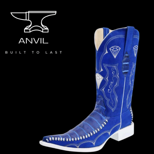 Blue Braided Embossed Crocodile Boots 3x