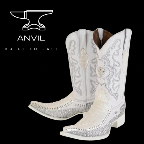 White Diamond Braided Embossed Crocodile Boots 3x