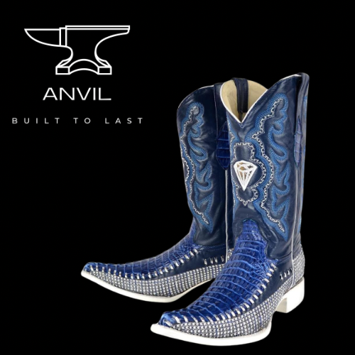 Blue Diamond Braided Embossed Crocodile Boots 3x