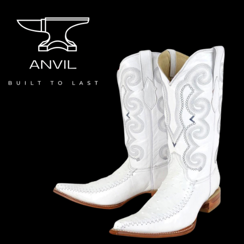 White Braided Embossed Ostrich Boots 3x