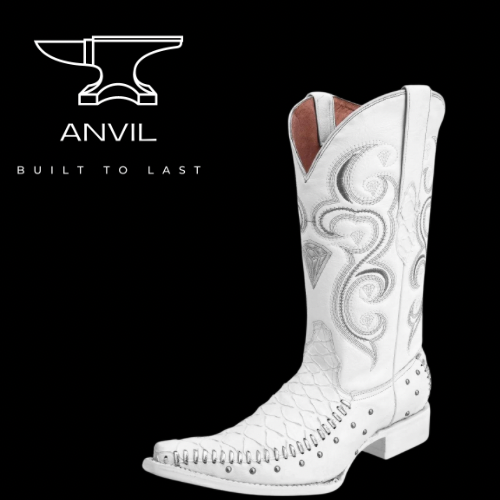 White Braided Embossed Ant Eater Boots 3x