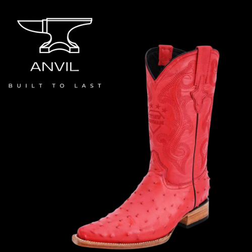 Red Embossed Ostrich Boots 3x