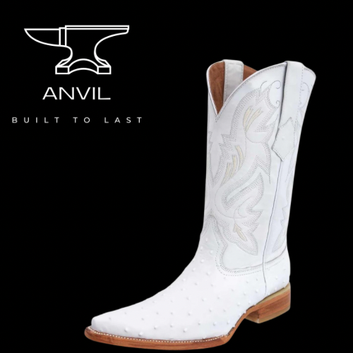 White Embossed Ostrich Boots 3x