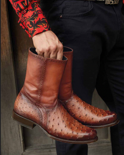 Men’s Genuine Ostrich Leather Western Boot – Diamond Series 125 | Zipper Entry | Brown, Shedron & Black