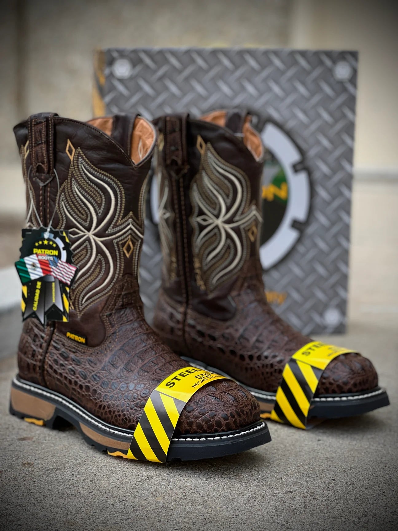 Square Toe Steel Toe 830 Moka Horn Back Crocodile Slip On Boot Square Toe Steel Toe 830 Moka Horn Back Crocodile Slip On Boot