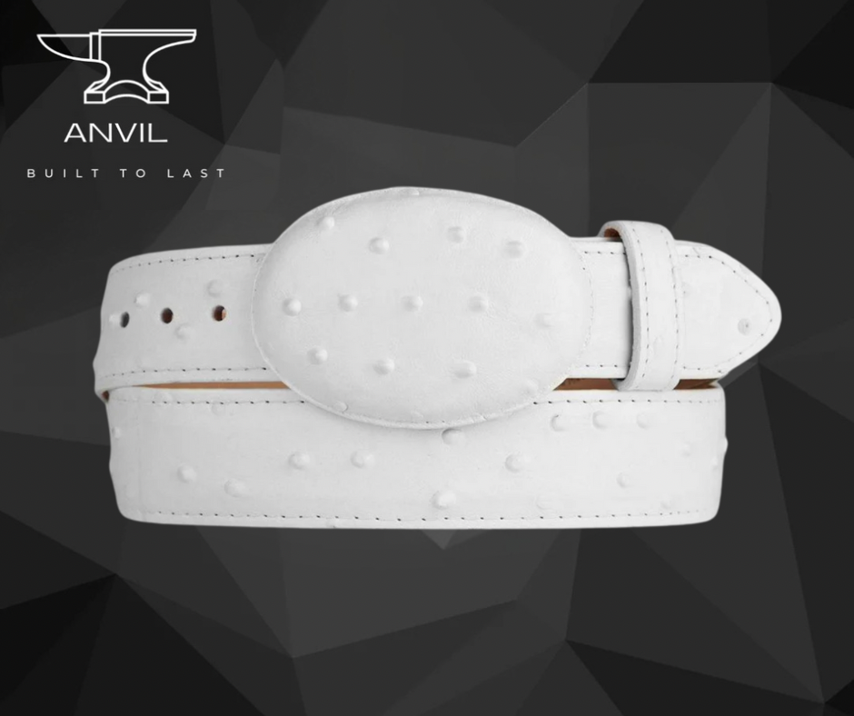 Black Ostrich Imitation Leather Belt – 1 1/2” Wide with Oval Buckle