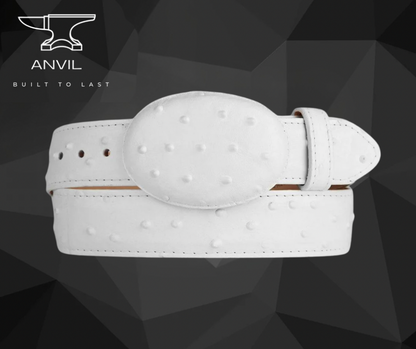 Black Ostrich Imitation Leather Belt – 1 1/2” Wide with Oval Buckle