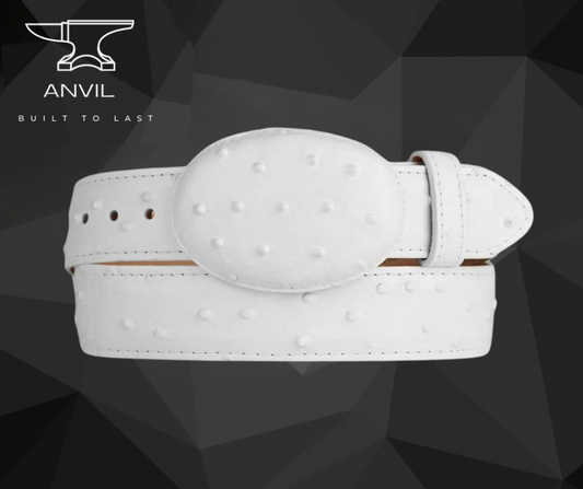 Black Ostrich Imitation Leather Belt – 1 1/2” Wide with Oval Buckle