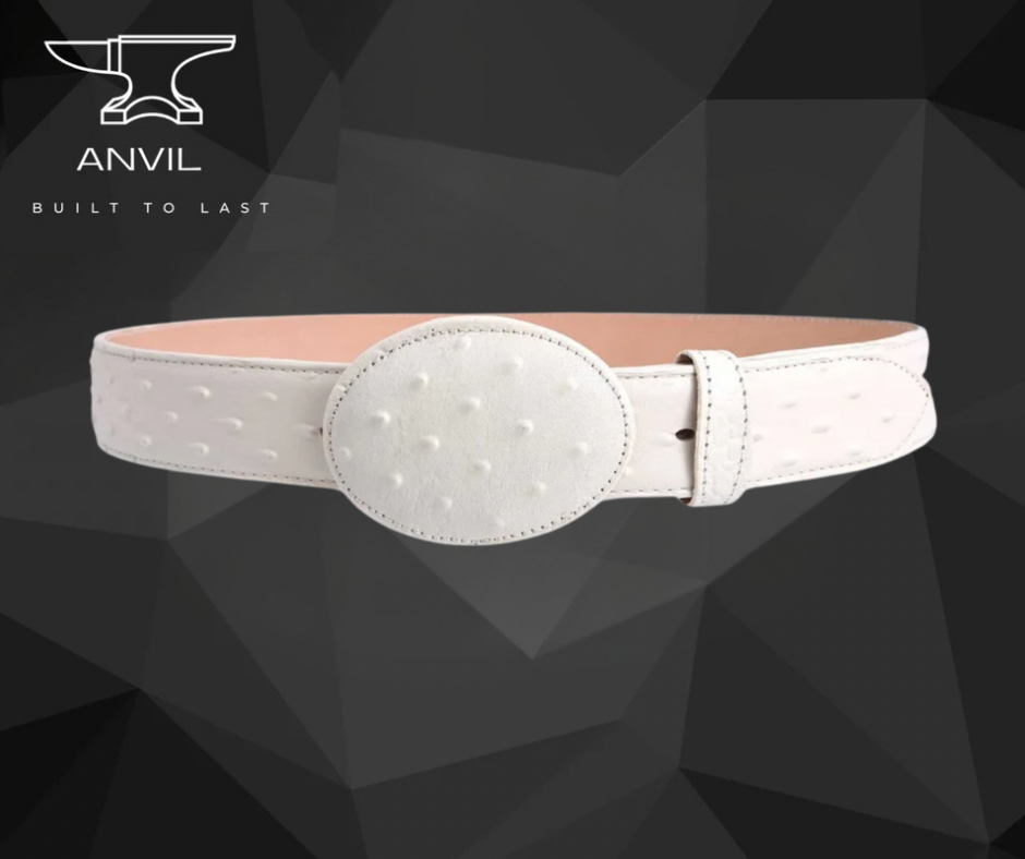 Black Ostrich Imitation Leather Belt – 1 1/2” Wide with Oval Buckle