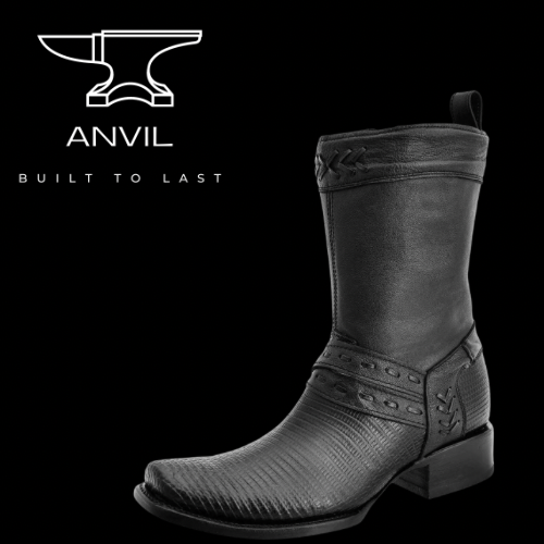 Black Genuine Lizard Boot with Zipper