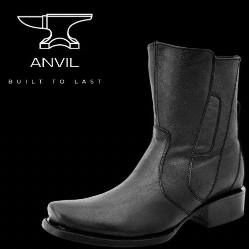 Genuine Leather Kabul Square Toe Boots in Black Zipper